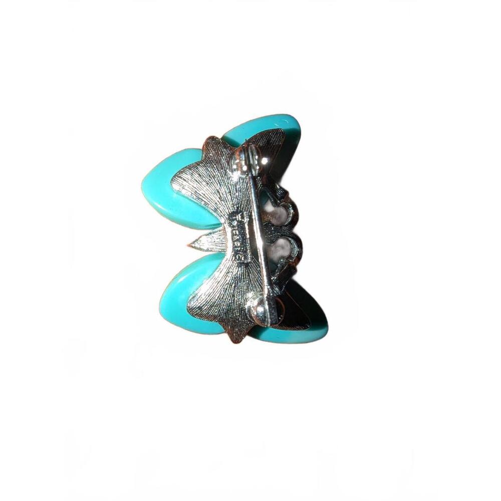 Vintage faux Turquoise Butterfly silvertone Brooch Pin - Picture 2 of 3